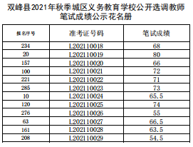 雙峰縣2021年秋季城區(qū)義務(wù)教育學(xué)校公開選調(diào)教師筆試成績公示(圖6)