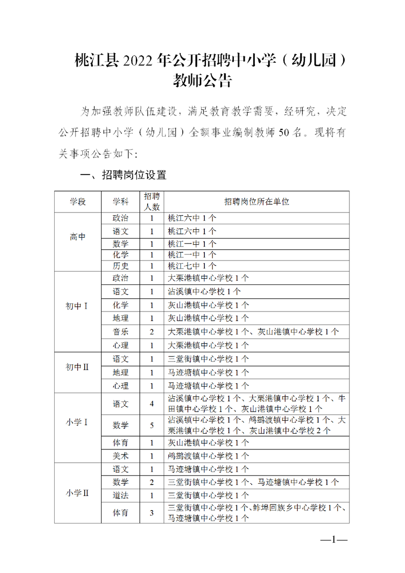 2022年益陽(yáng)市桃江縣公開(kāi)教師招聘中小學(xué)（幼兒園）50人公告(圖1)