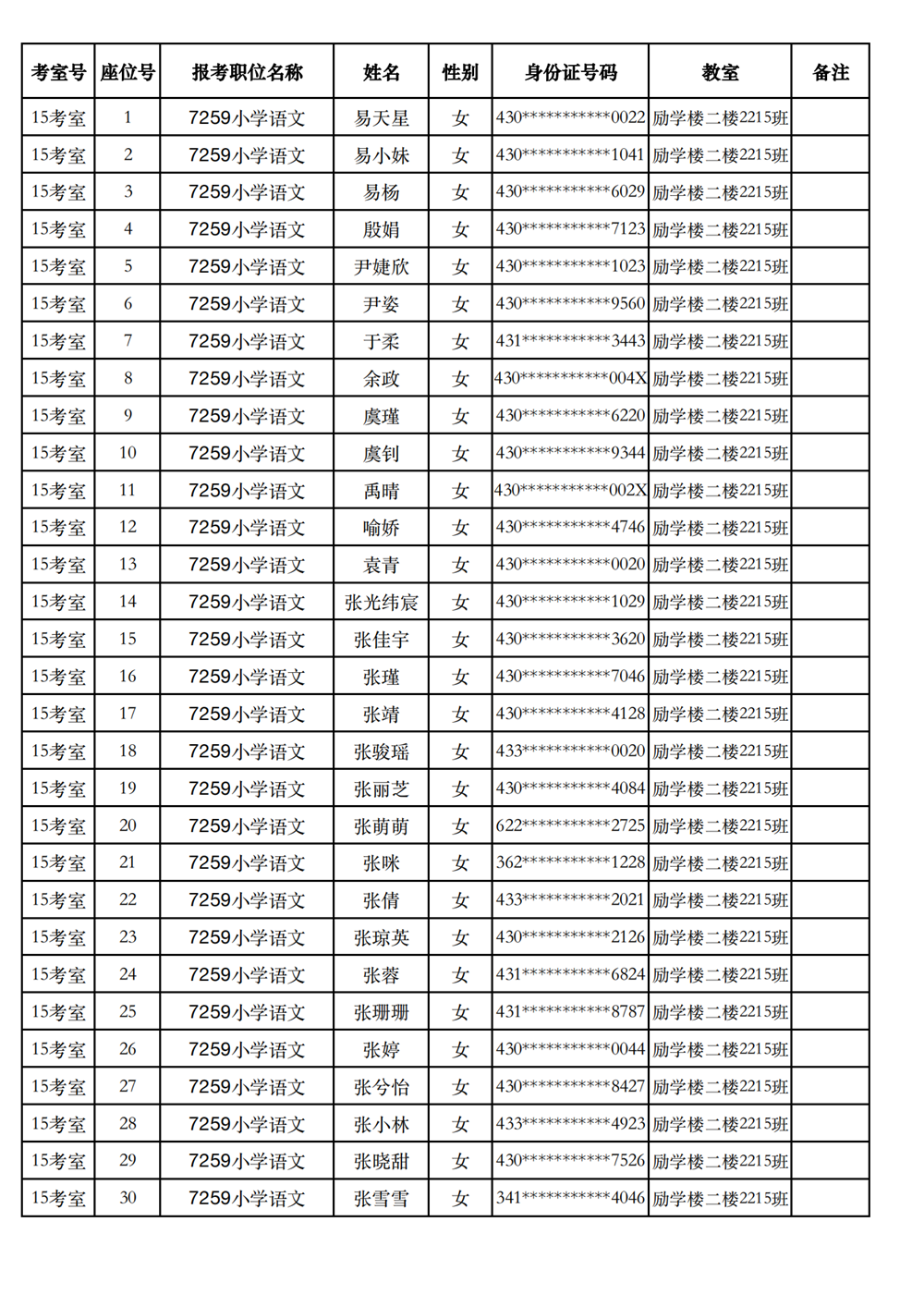 長沙市實驗小學(xué)2023年引進(jìn)高校畢業(yè)研究生筆試、選調(diào)骨干教師知識測驗考場及座位號安排(圖23)